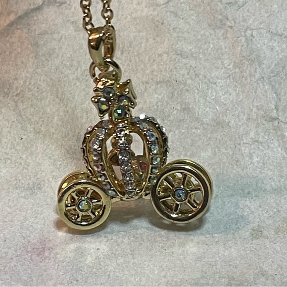 Coach Gold-Tone Carriage Necklace w/ Spinning Wheels - Crystal Pendant! - Picture 1 of 14